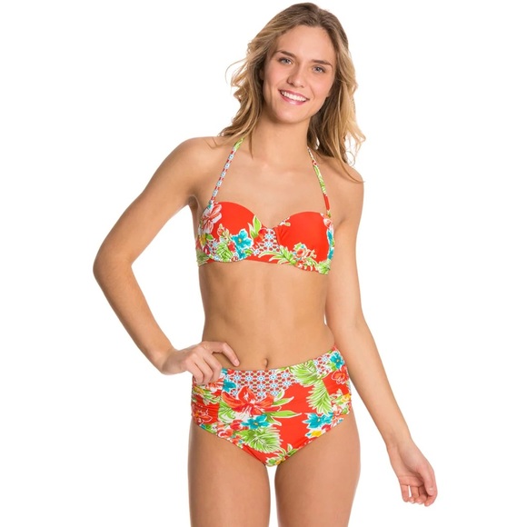 The Bikini Lab Retro High Waist Hawaii Tropical Floral Bikini Top & Bottom (S/M) - Picture 3 of 9